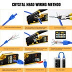 RJ45/RJ11/RJ12 Pass-Through Crimping Tool Kit – Includes Network Cable Tester, Stripper, 50 Connectors & Covers