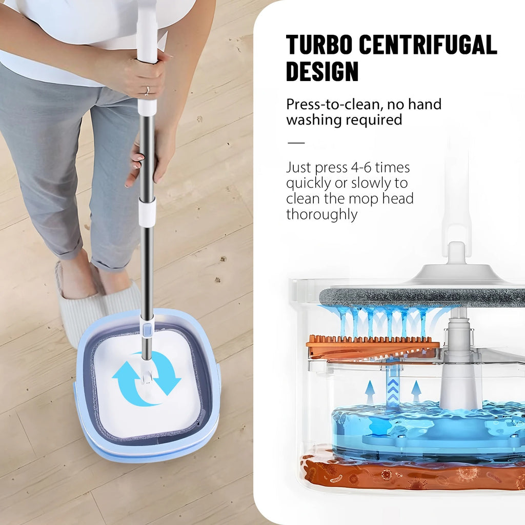 VickHome 360° Turbo Spin Mop and Bucket Set with 2.5L Capacity, Stainless Steel Handle & 3 Mop Heads