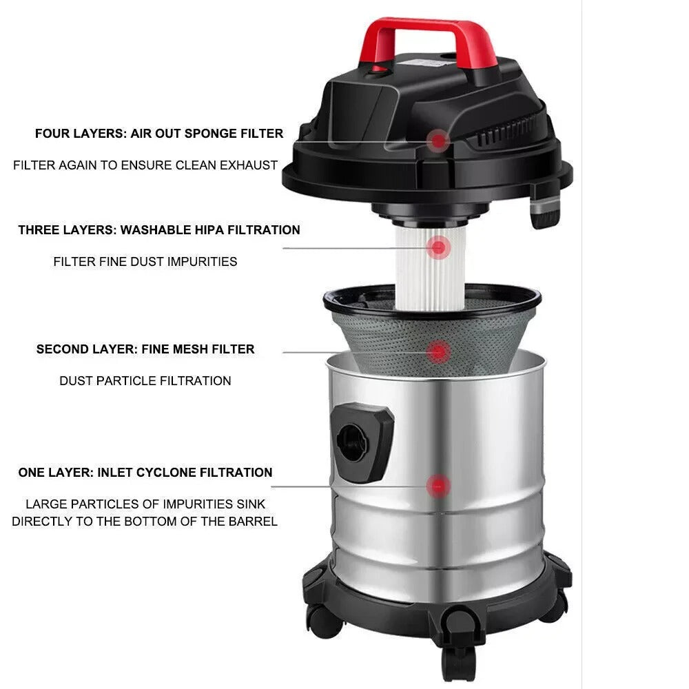2000W Wet & Dry Vacuum Cleaner 20L Bagless Cylinder | Powerful Stainless Steel Cleaning Kit