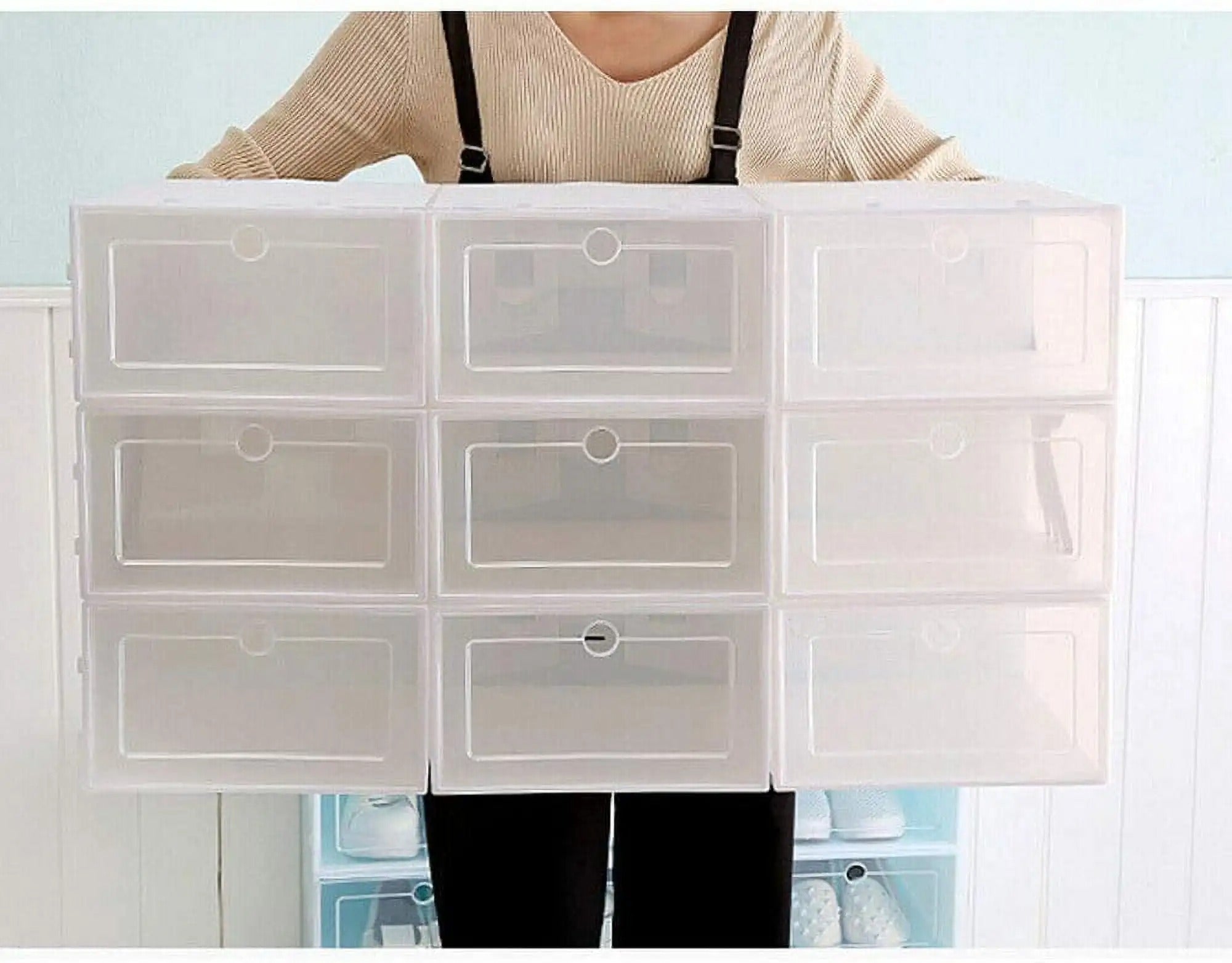 20/24PCS Foldable Clear Shoe Boxes Set – Stackable Plastic Shoe Rack Storage Container for Home Organizer 33×23×14cm