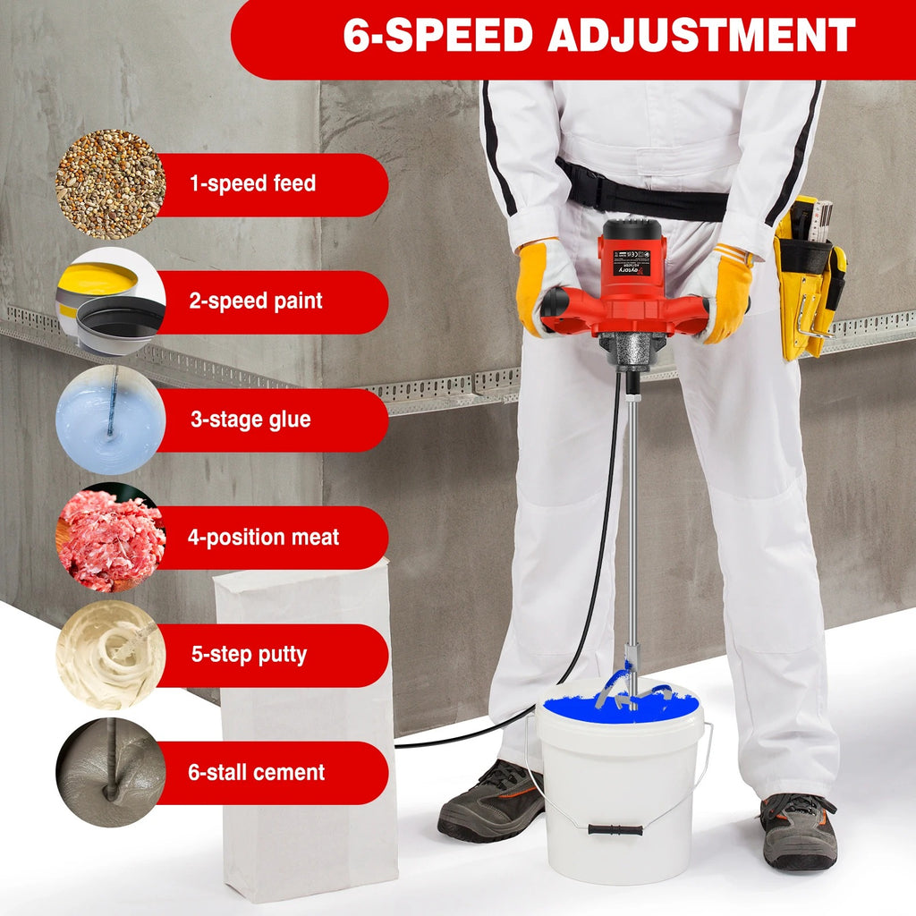 2600W Handheld Concrete Mixer Machine Paddle Mixer Adjustable 6 Speed Stirrer Electric Mix Stirring Tool M14 Mixing Rod