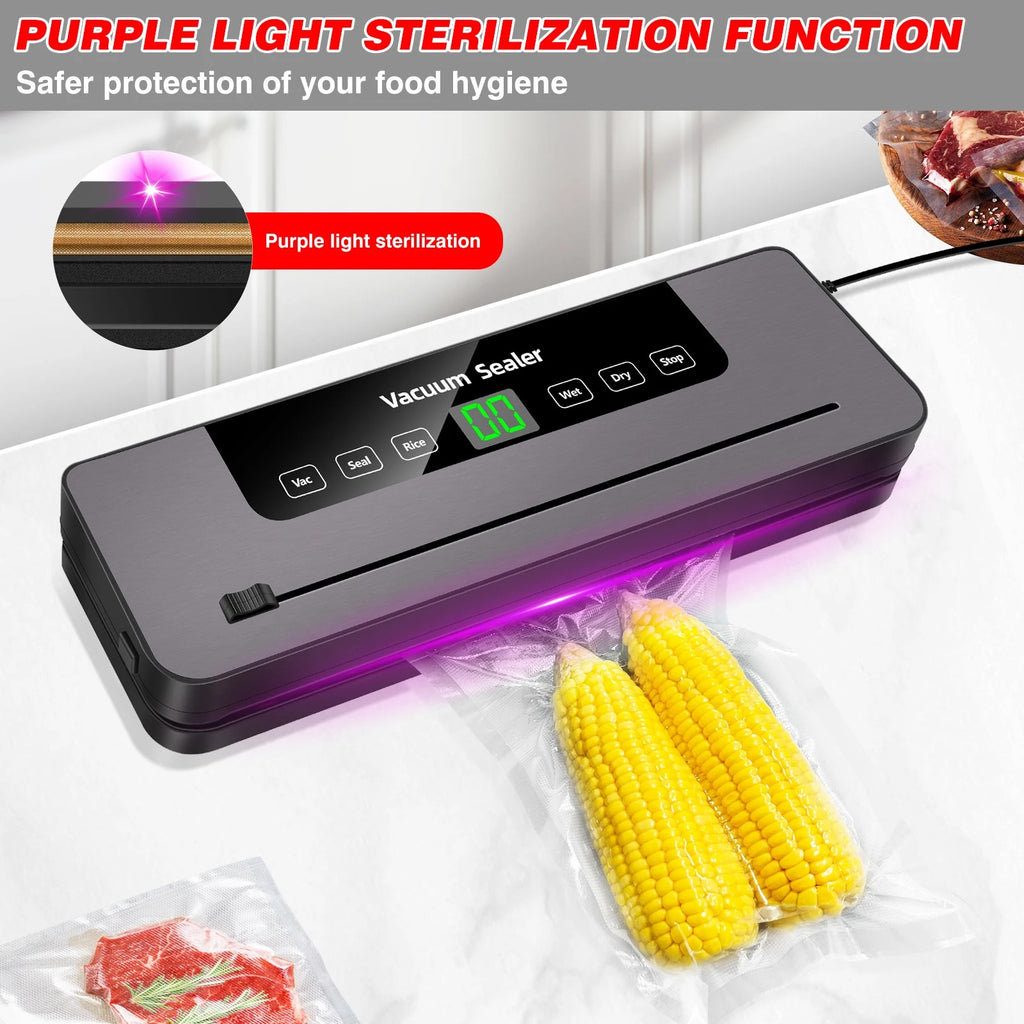 Automatic Food Vacuum Sealer Machine – 5 Modes, Built-in Cutter, 10 Vacuum Bags, Wet & Dry Food Sealing