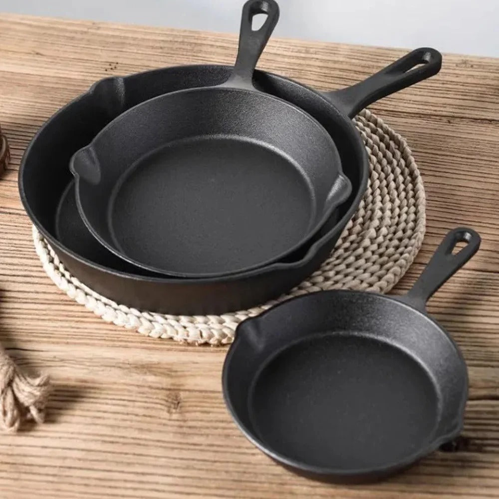 3pc Cast Iron Frying Pan Non-stick Skillet Kitchen Fry Pot Breakfast Pan Omelette Pancake Pot Induction Cooking Cookware