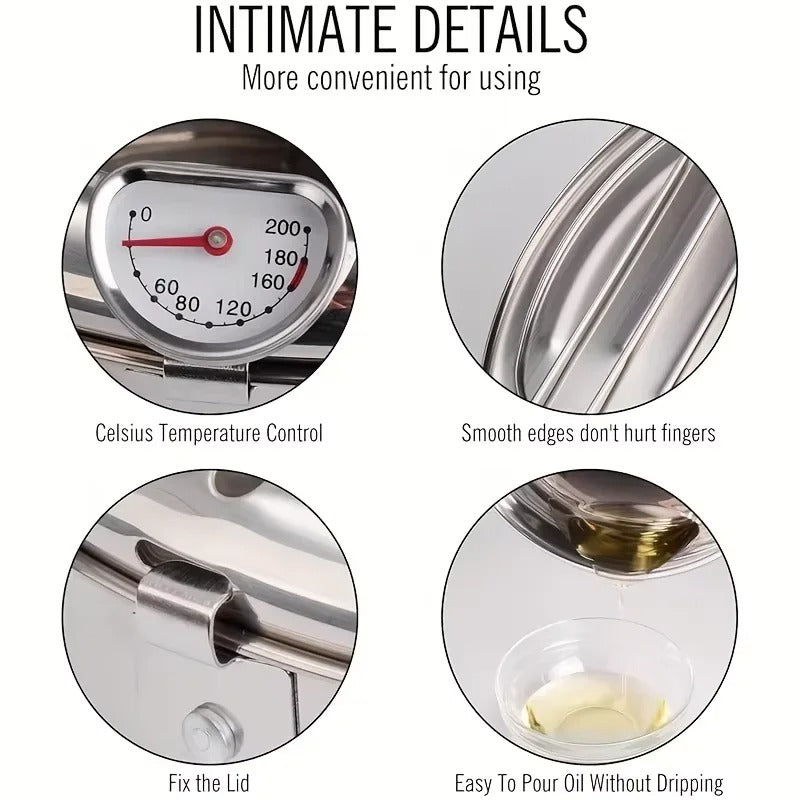 Induction-Compatible Stainless Steel Frying Pot – 2.2L Deep Fryer with Precision Temperature Control & Oil-Saving Design