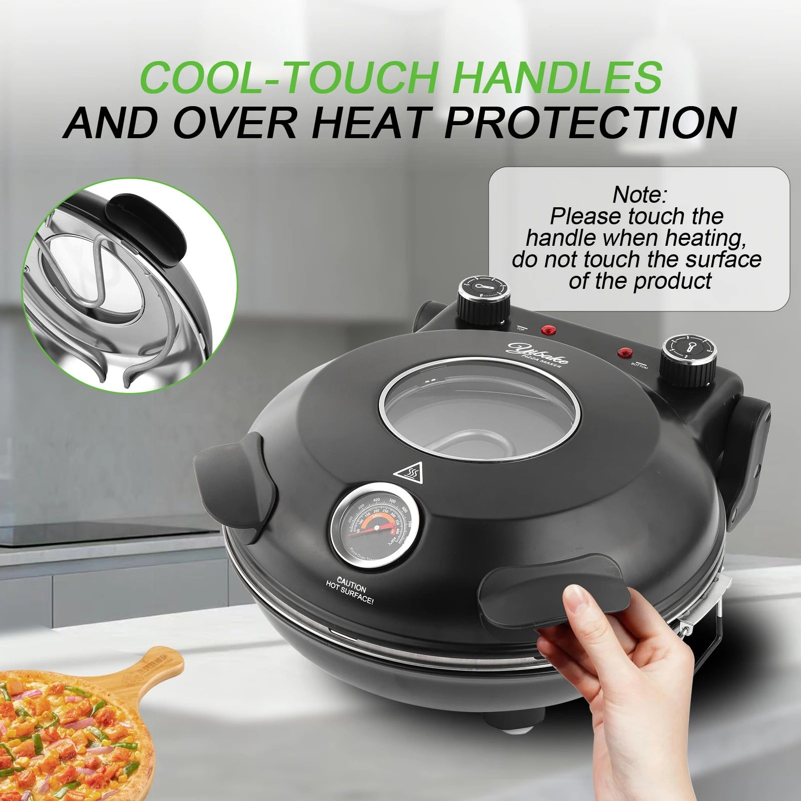 Professional Indoor Electric Pizza Oven – 1200W, 420℃ Fast Heat, Dual Control & 12" Removable Ceramic Stone