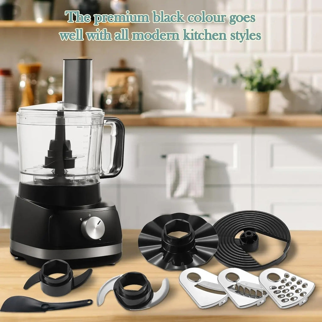 TopStrong 6-in-1 Food Processor 800W with 2L Bowl, 3 Speeds & Pulse – Chop, Slice, Shred & Knead Dough