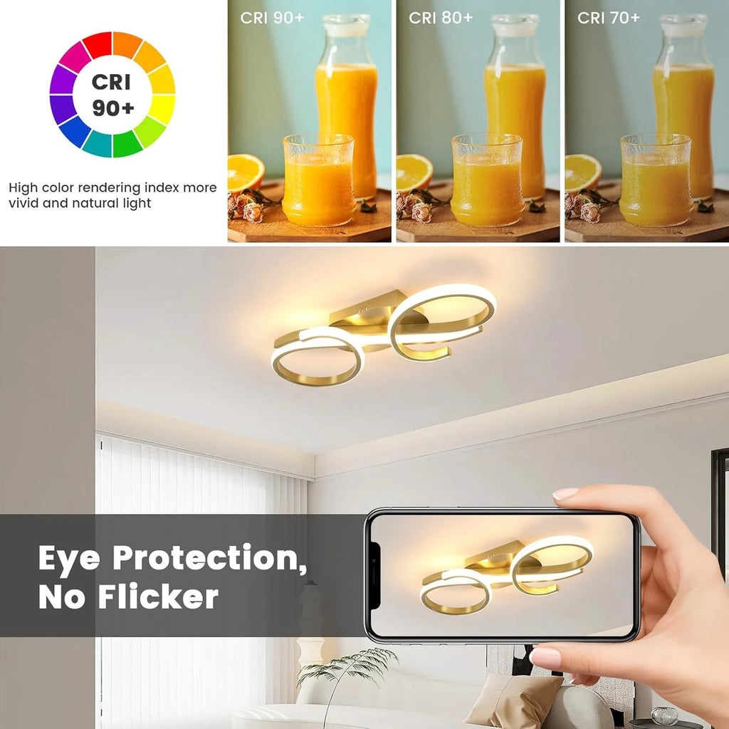 Modern 36W LED Ceiling Light – Golden Acrylic Chandelier Lamp, 3000K Warm White for Bedroom