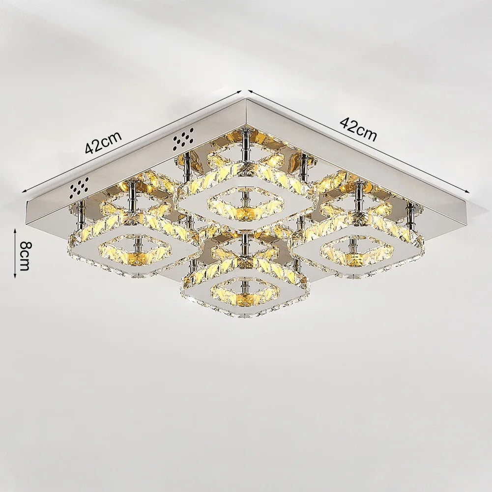 48W LED Ceiling Light Crystal Chandelier Pendant Lamp, Dimmable with Remote
