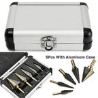 5-Piece HSS Cobalt Step Drill Bit Set – 50-Size Multi-Hole Conical Cutter with Organiser Case