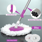 Spin Mop 360° Bucket Set Floor Magic Microfiber Rotating Dry Heads with 2 Heads