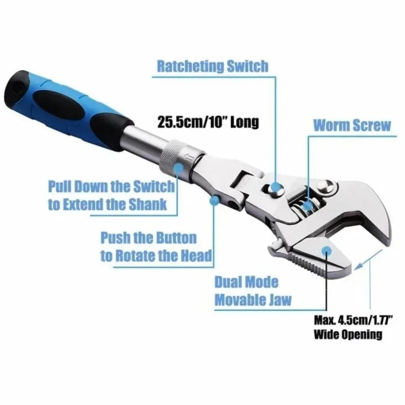 10-Inch Multi-Function Adjustable Ratchet Wrench – 180° Folding Head & High-Torque Precision Tool