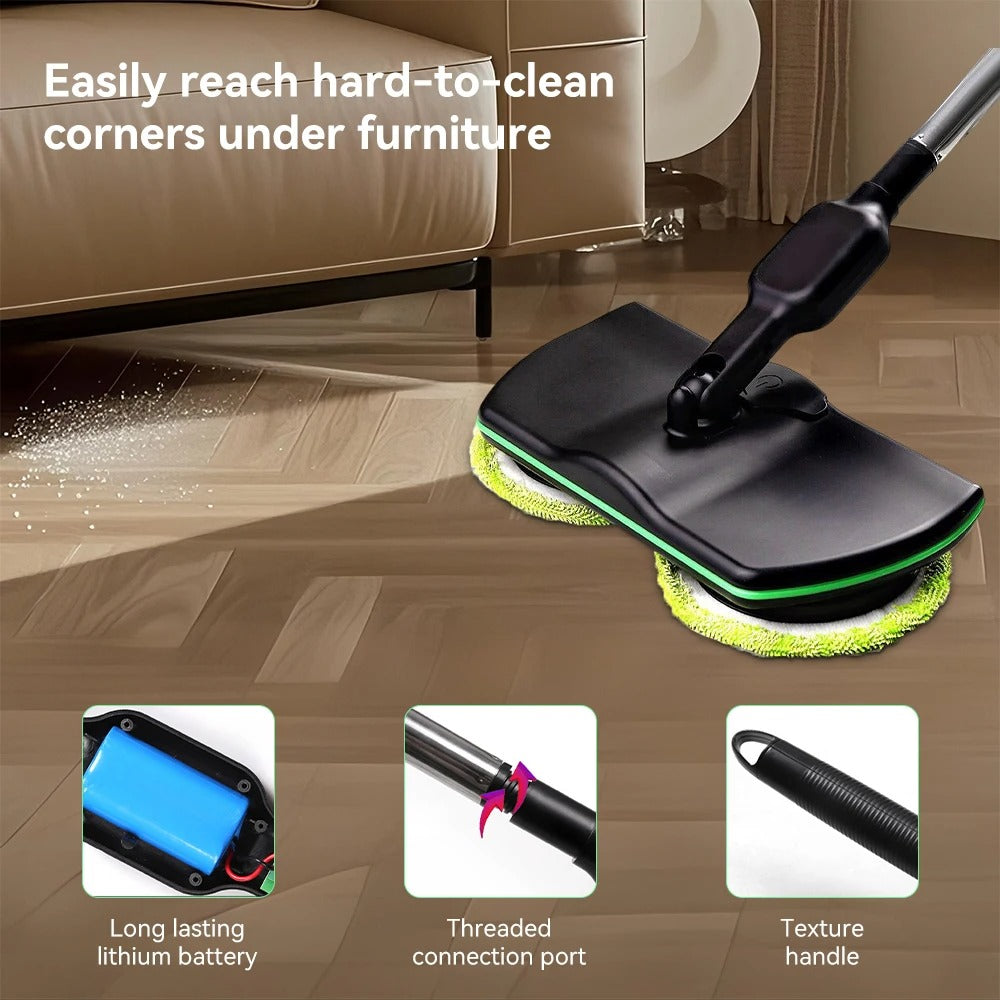 Electric Spin Mop – 2-in-1 Floor Scrubber & Polisher with 180° Swivel for Tile & Hardwood