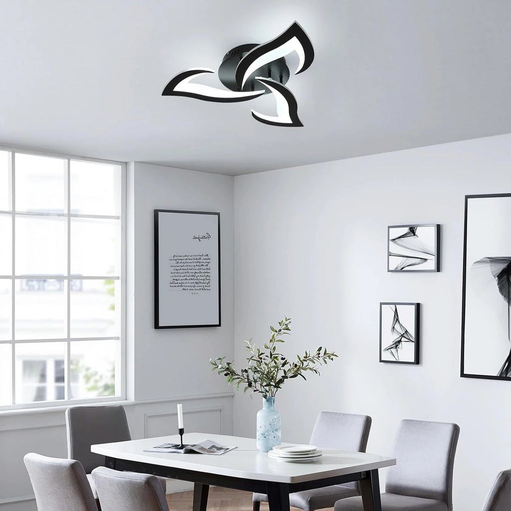 Dimmable 35W LED Ceiling Light with Remote – Black Acrylic Flower Design, 3000K–6500K Adjustable Lighting