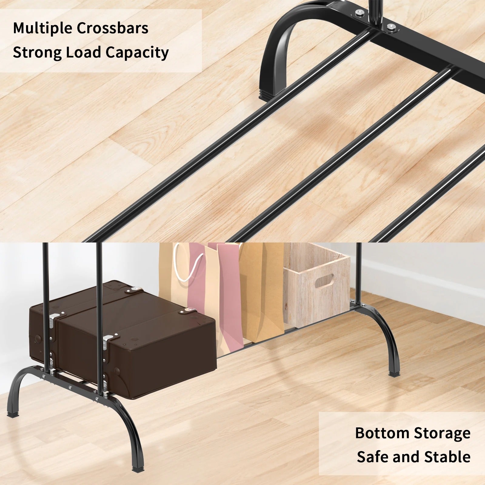 Double-Track Double-Rod Clothes Rail – Free-Standing Metal Coat Hanger with Shoe Rack, Adult & Children Garment Display Stand