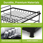 Dish Drainer Rack - Extendable Dish Drainer, Multifunctional Anti-Rust Dish Rack for Kitchen Counter, with Cutlery & Cup Holders