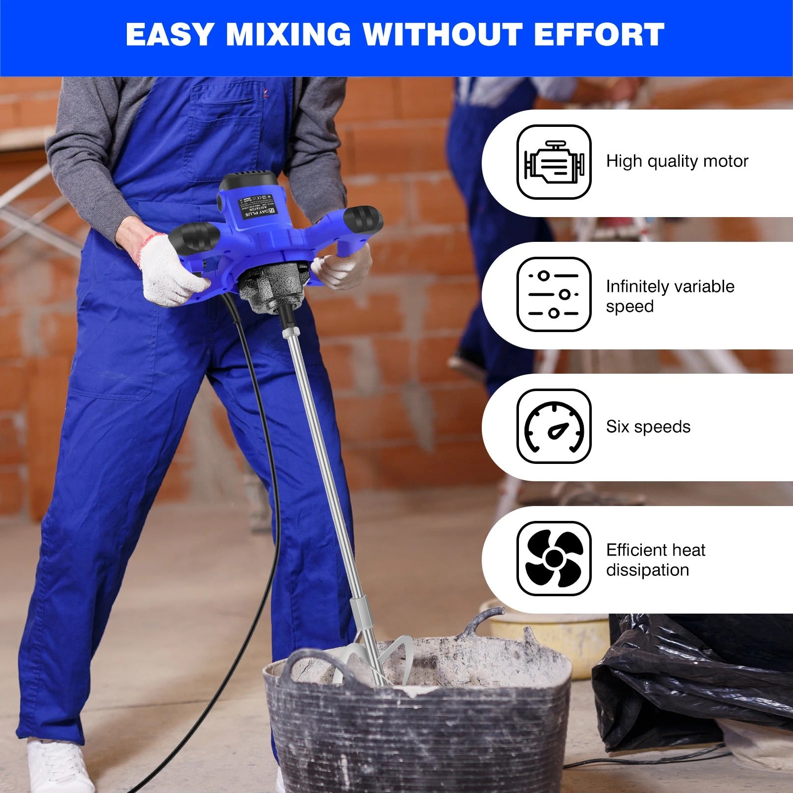 2600W Portable Electric Cement Mixer, 6 Speed Handheld Mixer Stirring Tool for Mixing Grout Paint Mortar Mud Plaster Tool
