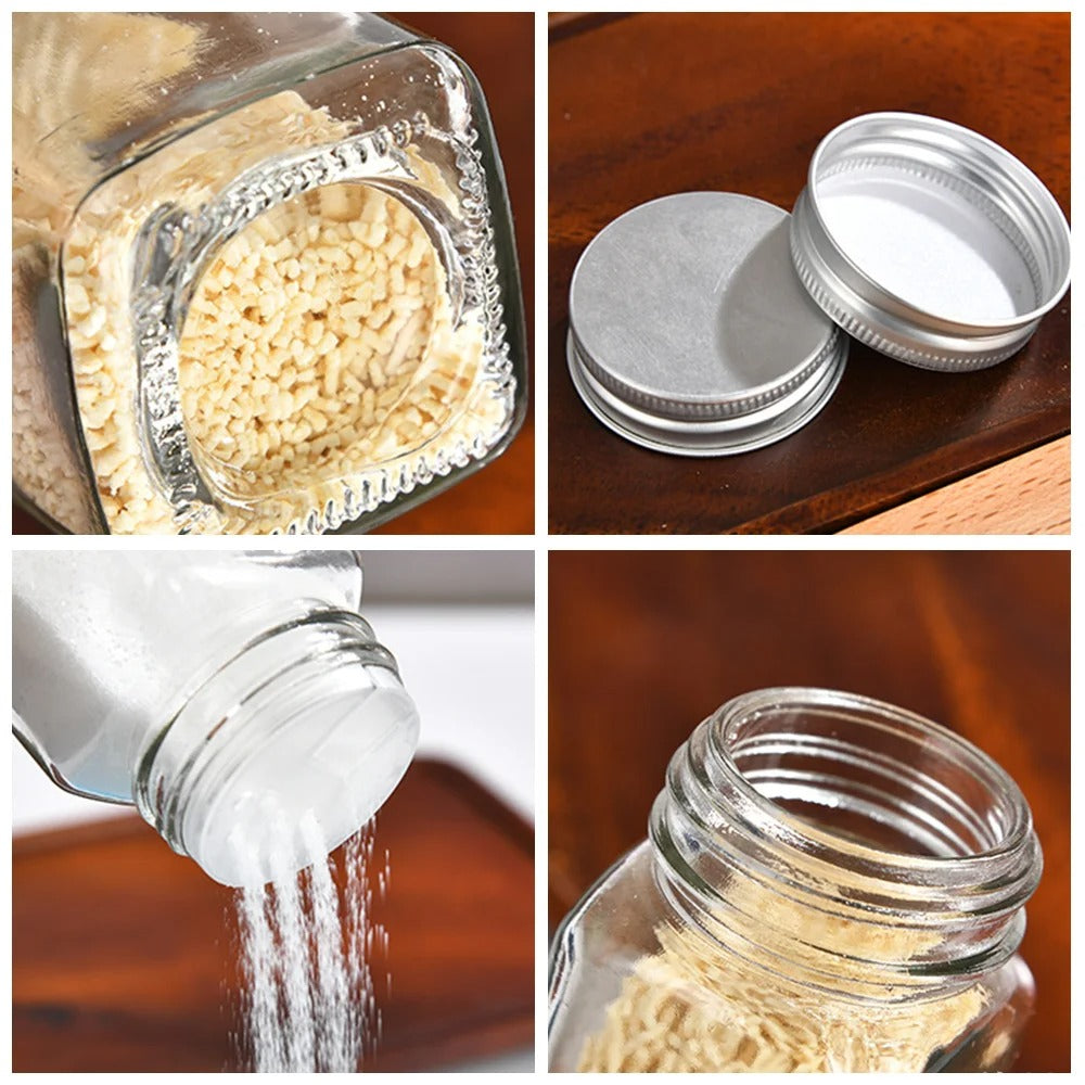 12PCS 120ML Glass Spice Jar Set – Transparent Seasoning Bottles with Shaker Lids & Labels