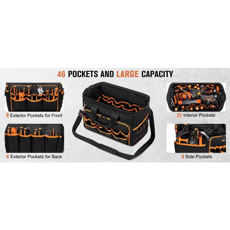17-Inch Heavy-Duty Tool Tote Bag – Waterproof Multi-Pocket Organizer for Electricians & Mechanics
