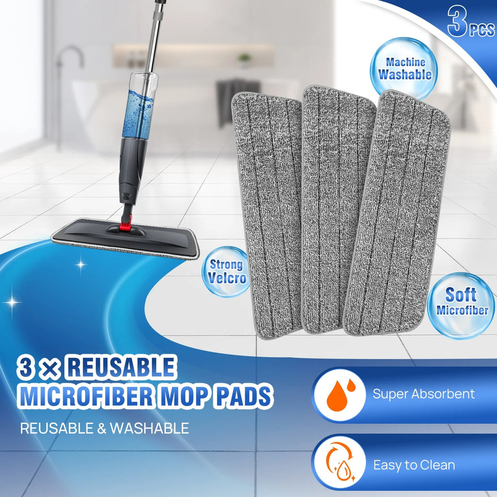 Wet and Dry Spray Mop Floor Wiper with Spray Function with 3 Wiper Pads and Window Scraper, 360° Rotating Mop 700ml
