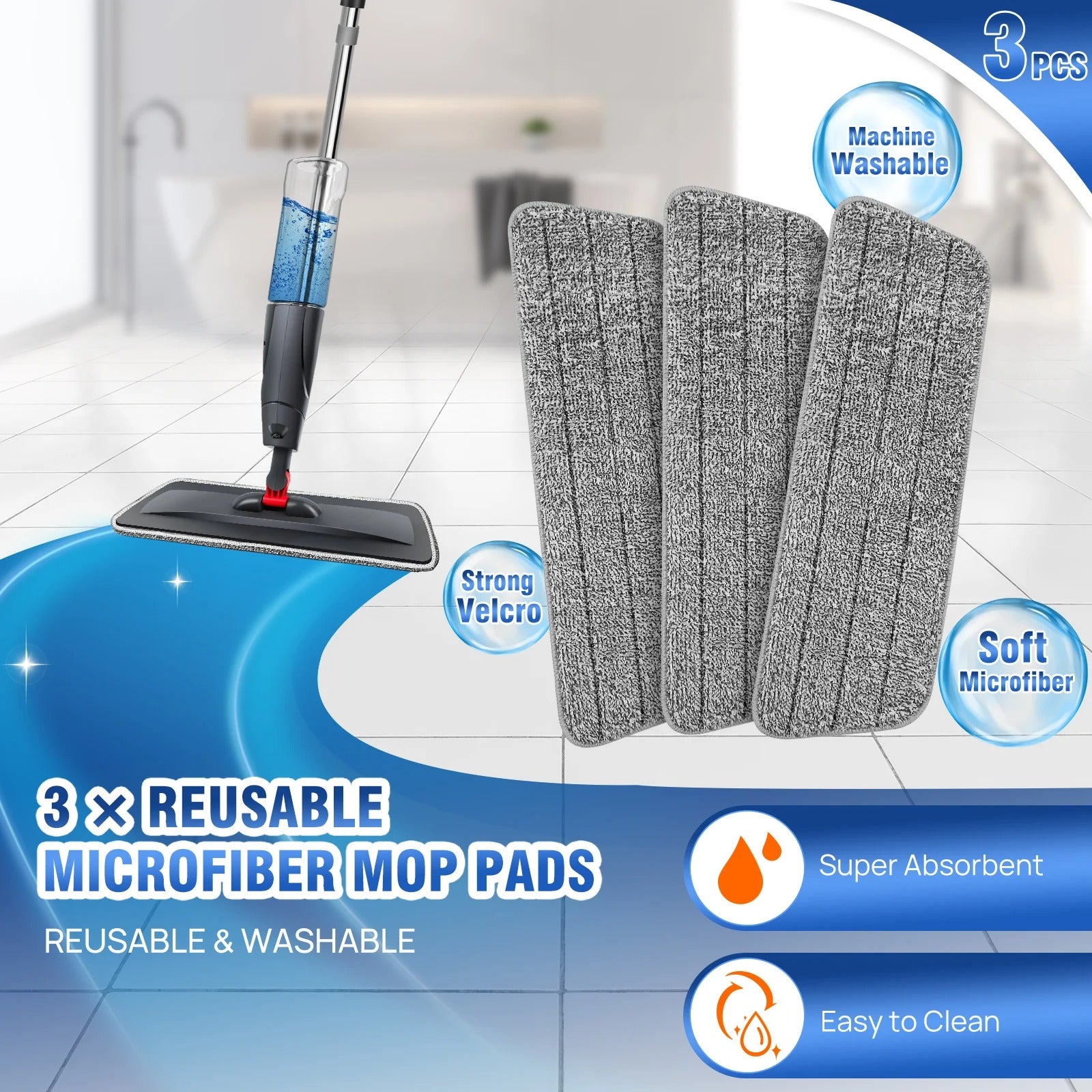 Wet and Dry Spray Mop Floor Wiper with Spray Function with 3 Wiper Pads and Window Scraper, 360° Rotating Mop 700ml