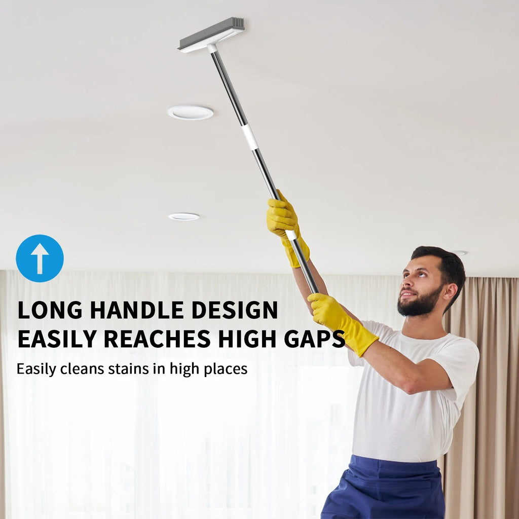 2-in-1 Rubber Broom with Squeegee – Silicone Pet Hair Remover, Long Handle Floor & Window Cleaning Brush