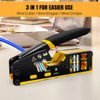 RJ45/RJ11/RJ12 Pass-Through Crimping Tool Kit – Includes Network Cable Tester, Stripper, 50 Connectors & Covers
