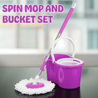 Spin Mop 360° Bucket Set Floor Magic Microfiber Rotating Dry Heads with 2 Heads