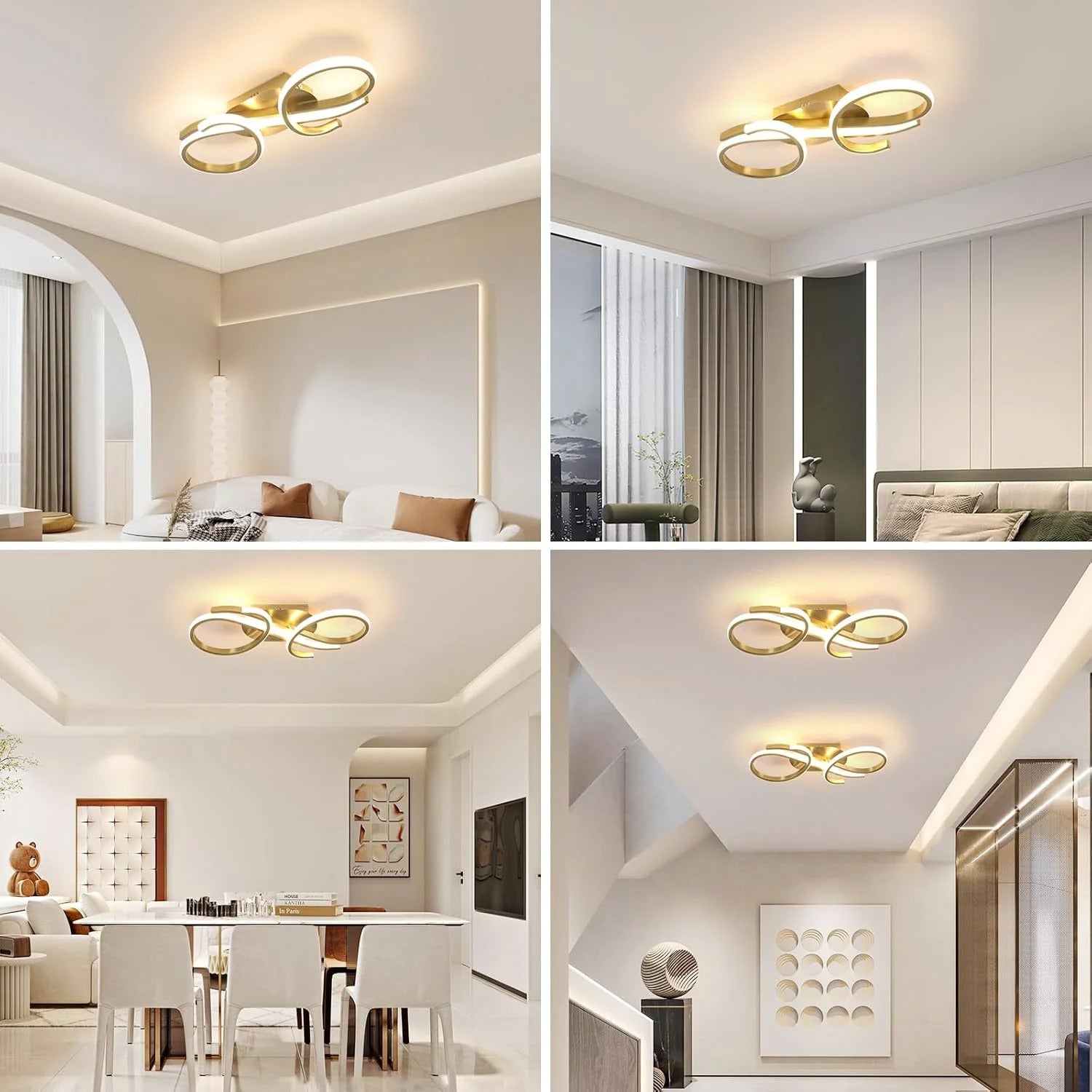 Modern 36W LED Ceiling Light – Golden Acrylic Chandelier Lamp, 3000K Warm White for Bedroom