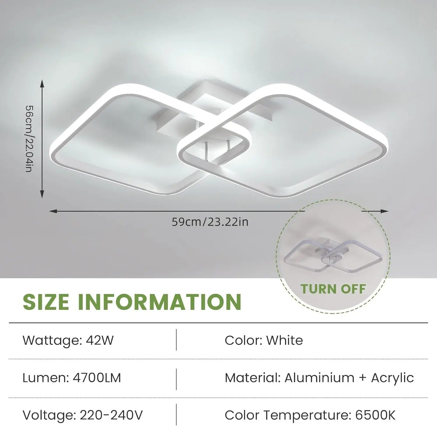 Modern Square Ceiling Light, LED Chandeliers, 42W Acrylic Ceiling Lamp for Kitchen Dining Room Living Room,6500K