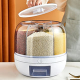 Rotating Rice & Grain Dispenser – 6-Compartment Sealed Food Storage Container, Insect-Proof Kitchen Organiser