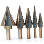 5-Piece HSS Cobalt Step Drill Bit Set – 50-Size Multi-Hole Conical Cutter with Organiser Case