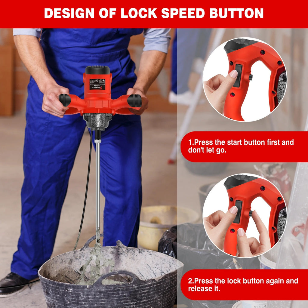 2600W Handheld Concrete Mixer Machine Paddle Mixer Adjustable 6 Speed Stirrer Electric Mix Stirring Tool M14 Mixing Rod