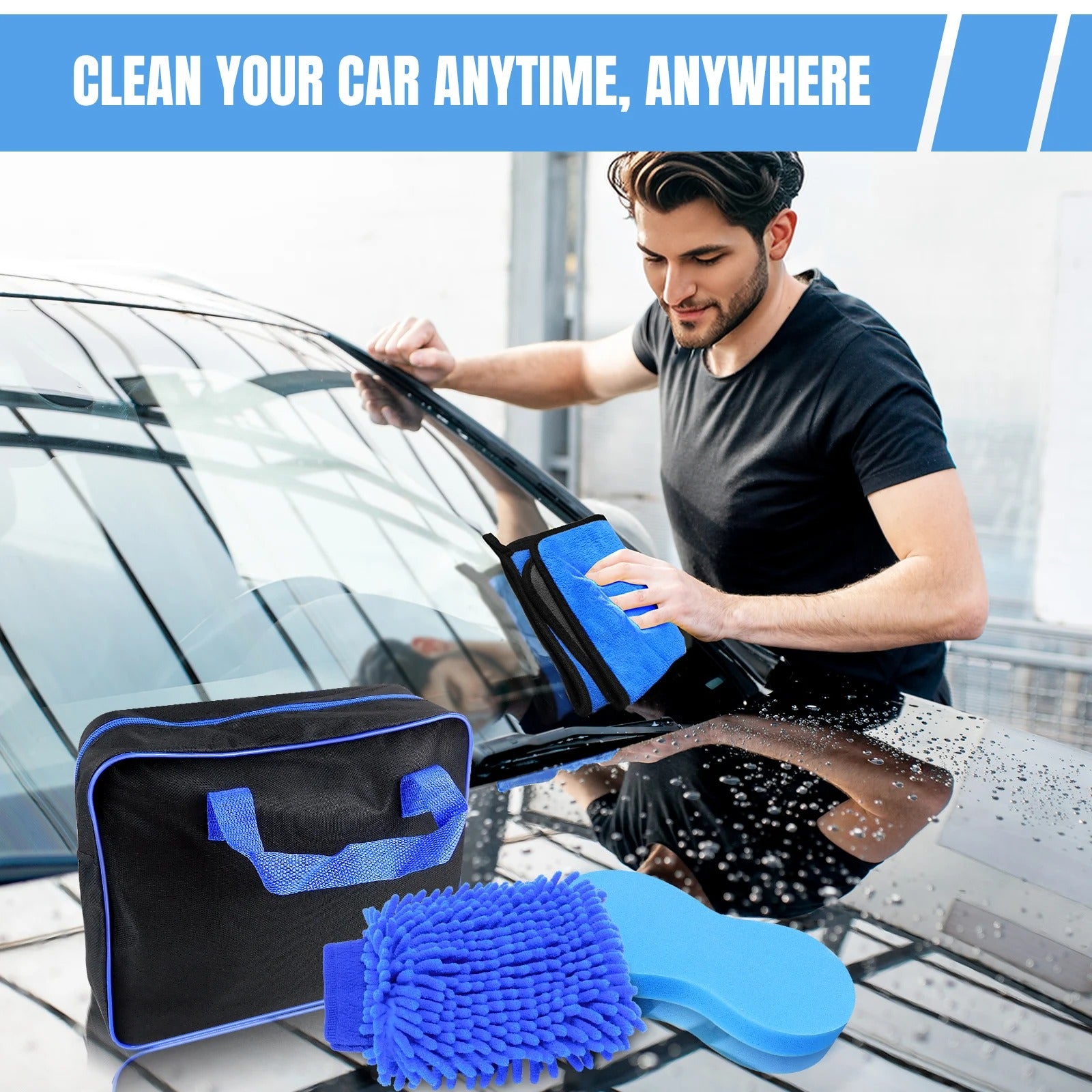 fingey 29 Piece car detailing kit, car cleaning kit for Cleaning Wheels, Interior, Exterior, Leather, Dashboard, Vents,Blue