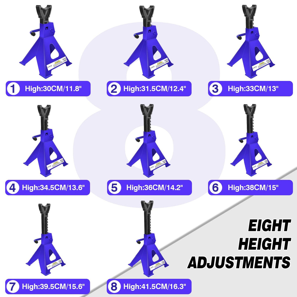 3 Ton Axle Stands – Adjustable Heavy Duty Steel Jack Stands (11.4–17 Inch), Set of 2