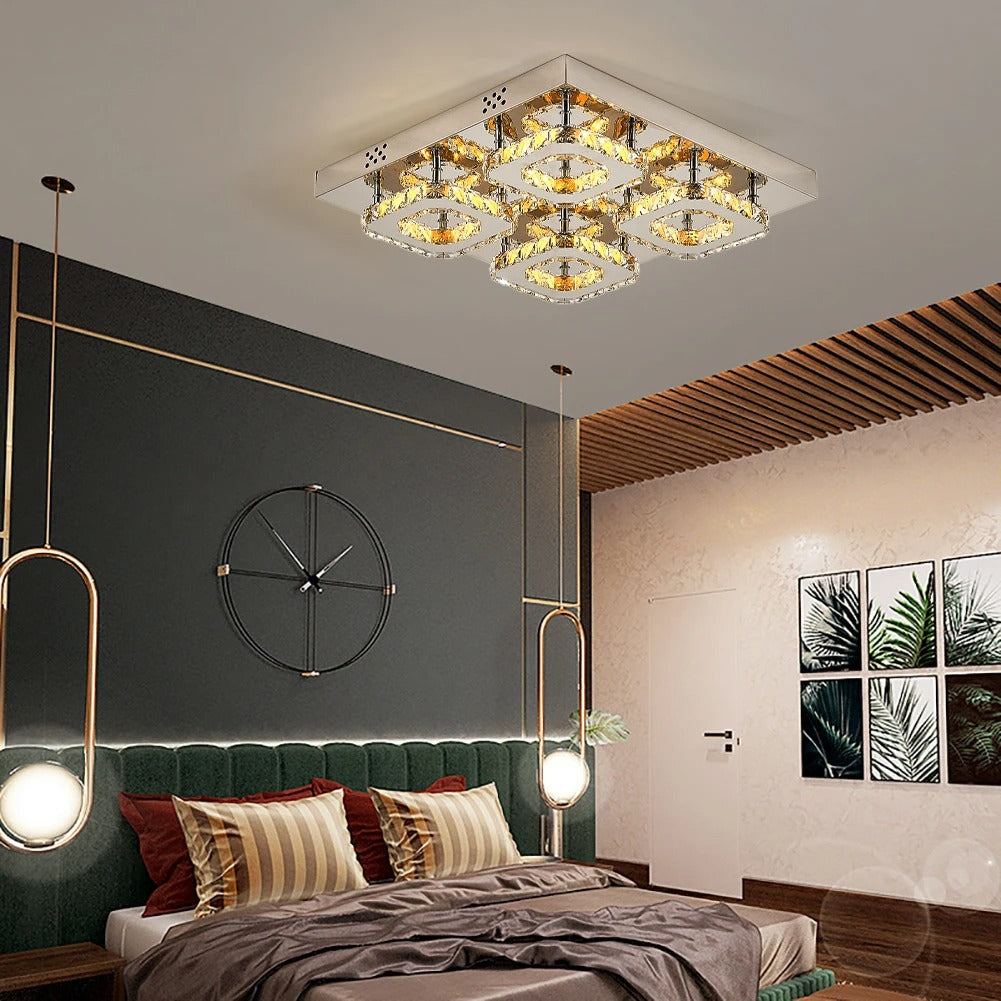 48W LED Ceiling Light Crystal Chandelier Pendant Lamp, Dimmable with Remote