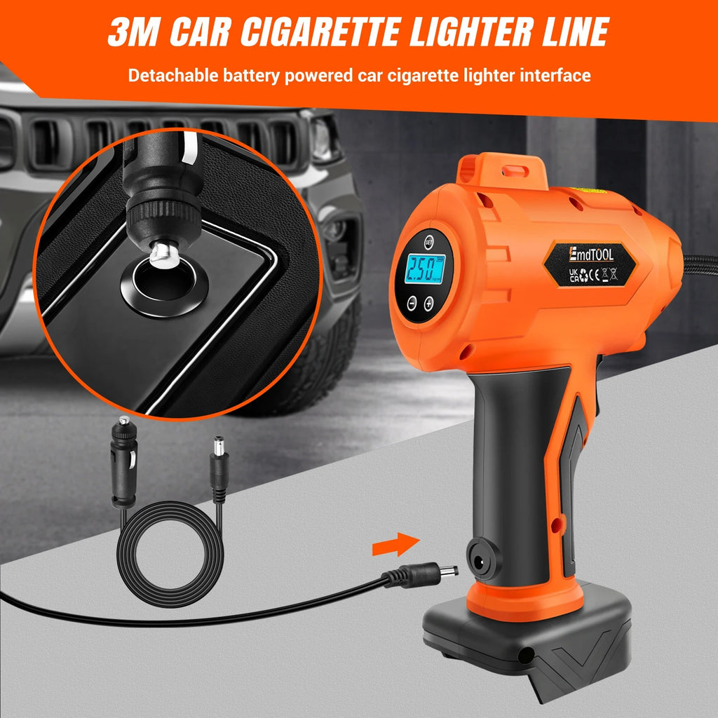 Portable Electric Car Tyre Pump, 180PSI High-Pressure Air Compressor, 21V Rechargeable & 12V Car Adapter