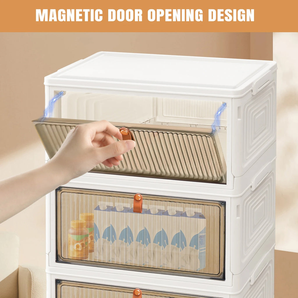 3/4/5 Tier Stackable Storage Boxes with Lids | Foldable Plastic Organiser with Lockable Wheels for Home & Office