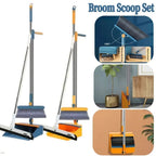 Long Handle Broom and Dustpan Set – Foldable Household Cleaning Brush with Hair Comb Teeth, Wet & Dry Floor Sweeping Set