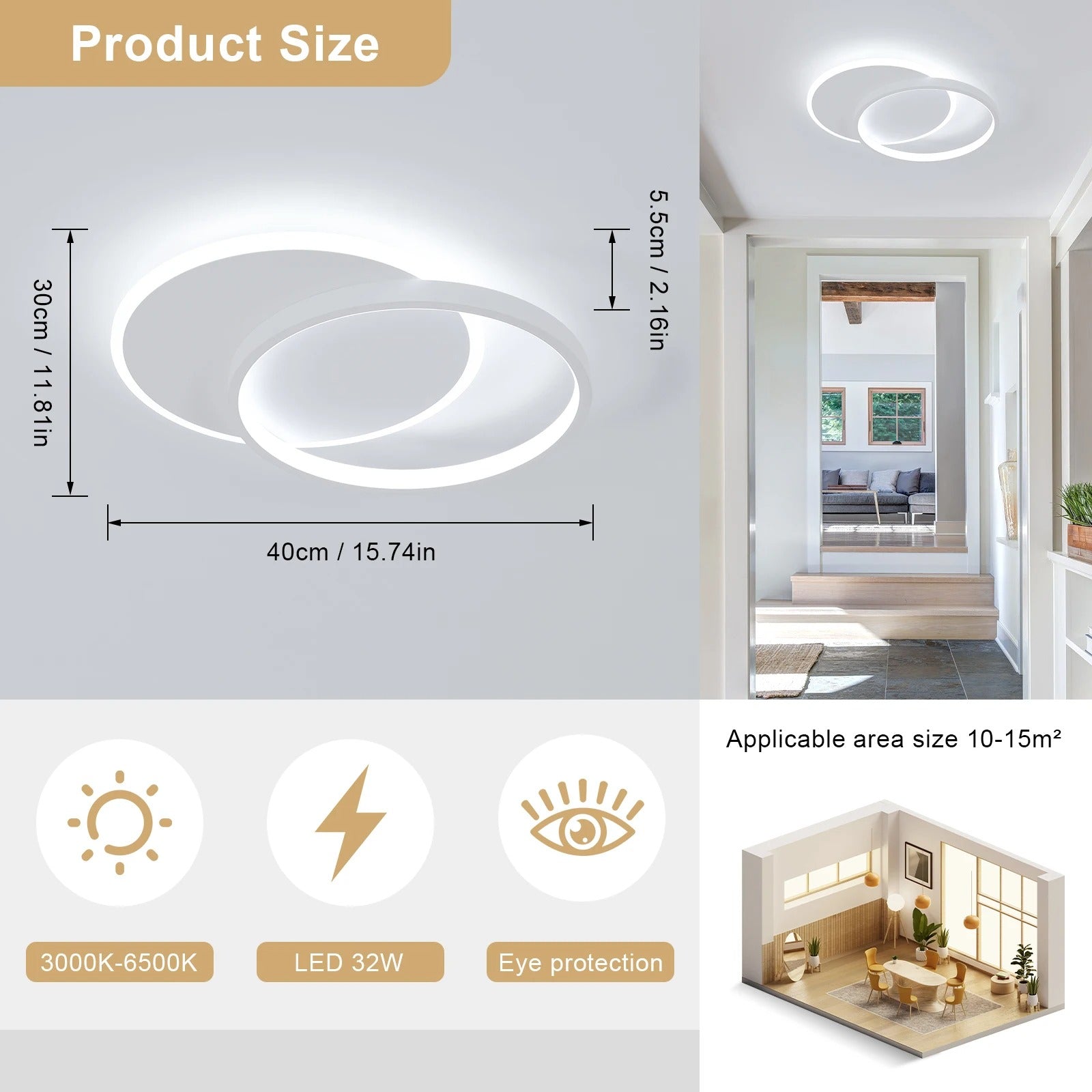 Dimmable LED Ceiling Light, 32W Modern Living Room Ceiling Light with Remote Control,White Round Bedroom Ceiling Light
