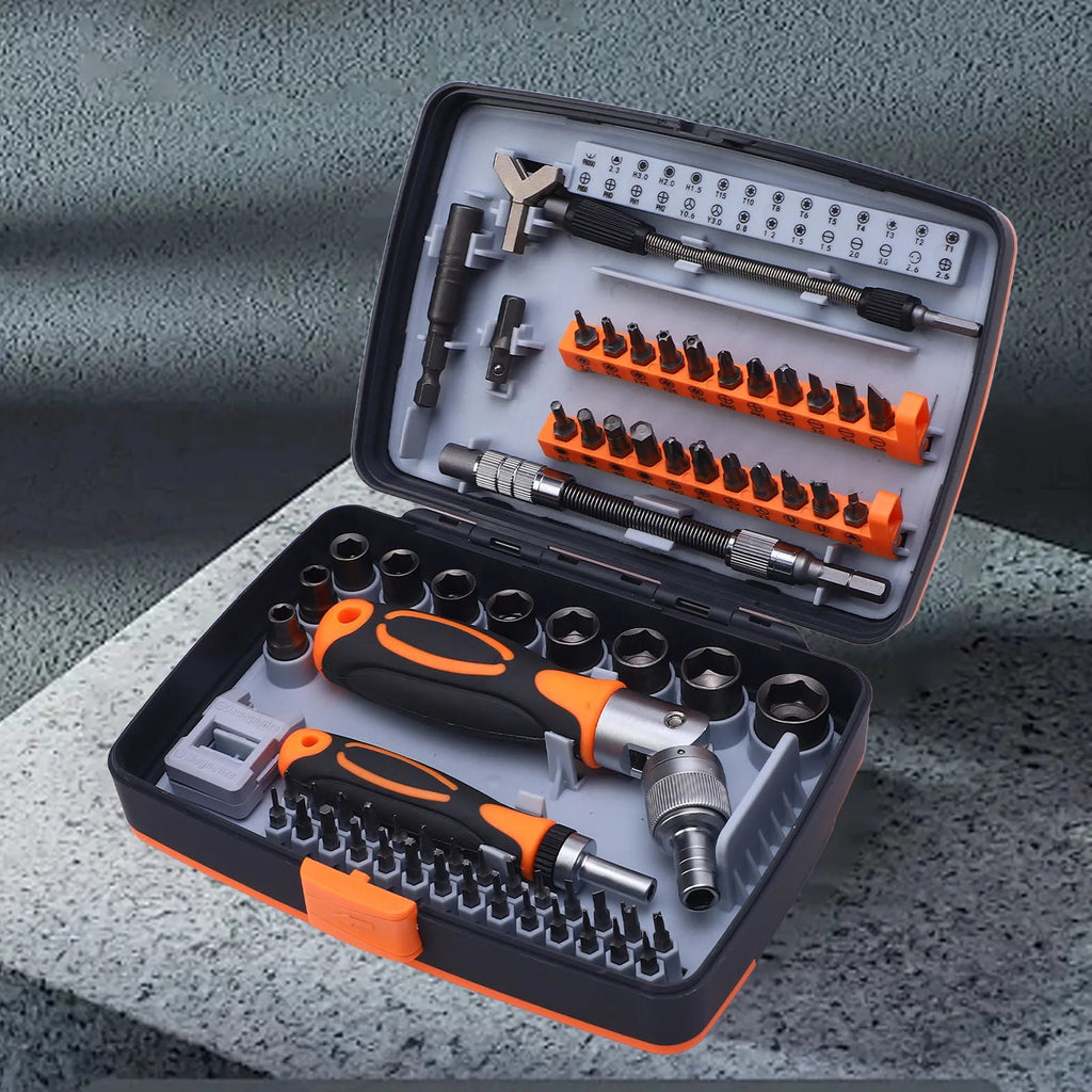 Professional 68-Piece Ratchet Screwdriver Toolkit – Cr-V Steel Magnetic Bits, Flexible Extension Rods & Storage Box