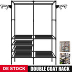 Double-Rod Clothes Rack | Movable Clothing Hanger with Hooks & Fabric Layers for Bedroom & Home