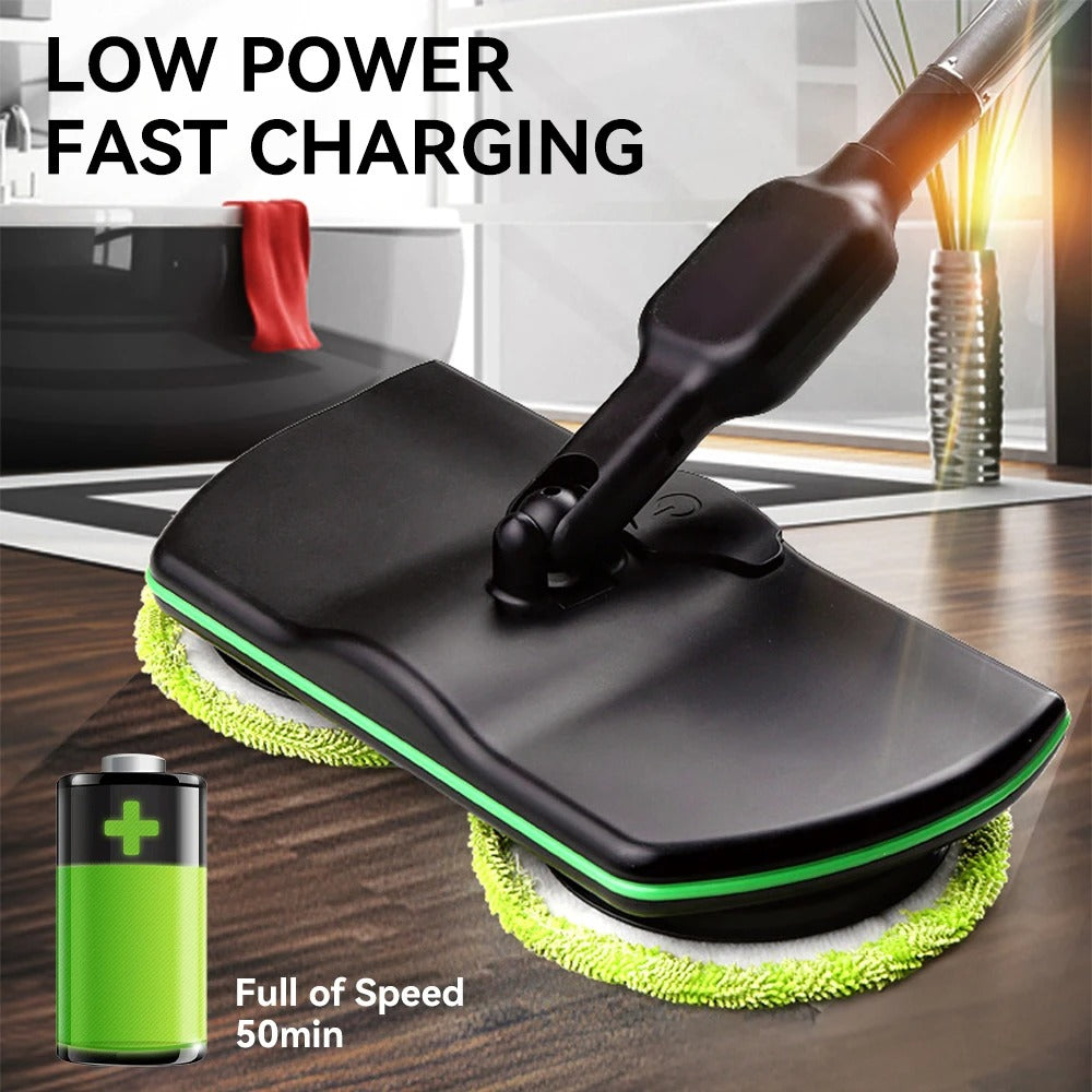 Electric Spin Mop – 2-in-1 Floor Scrubber & Polisher with 180° Swivel for Tile & Hardwood