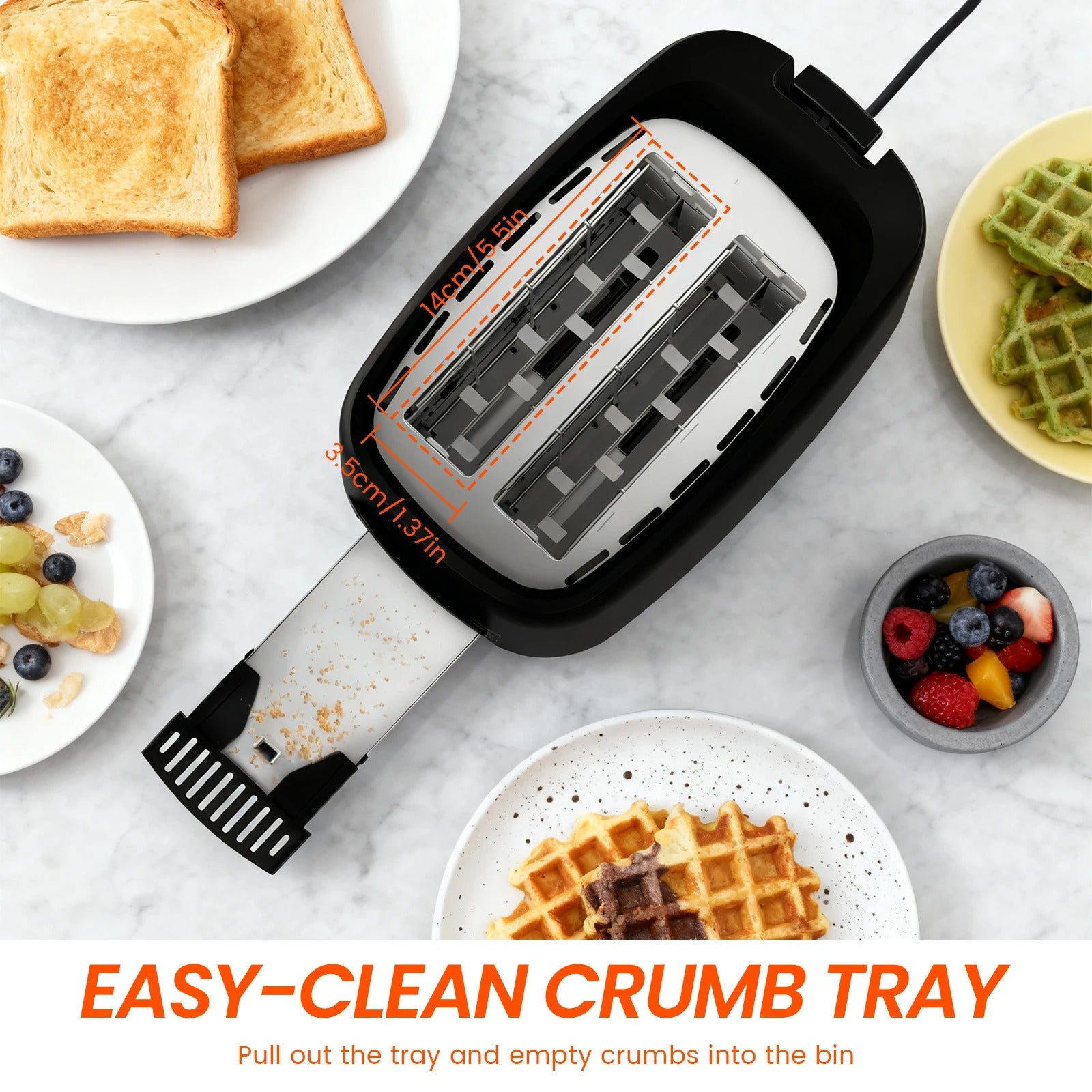2-Slice Stainless Steel Toaster – Wide-Slot Breakfast Machine with 6 Browning Levels & Auto Pop-Up
