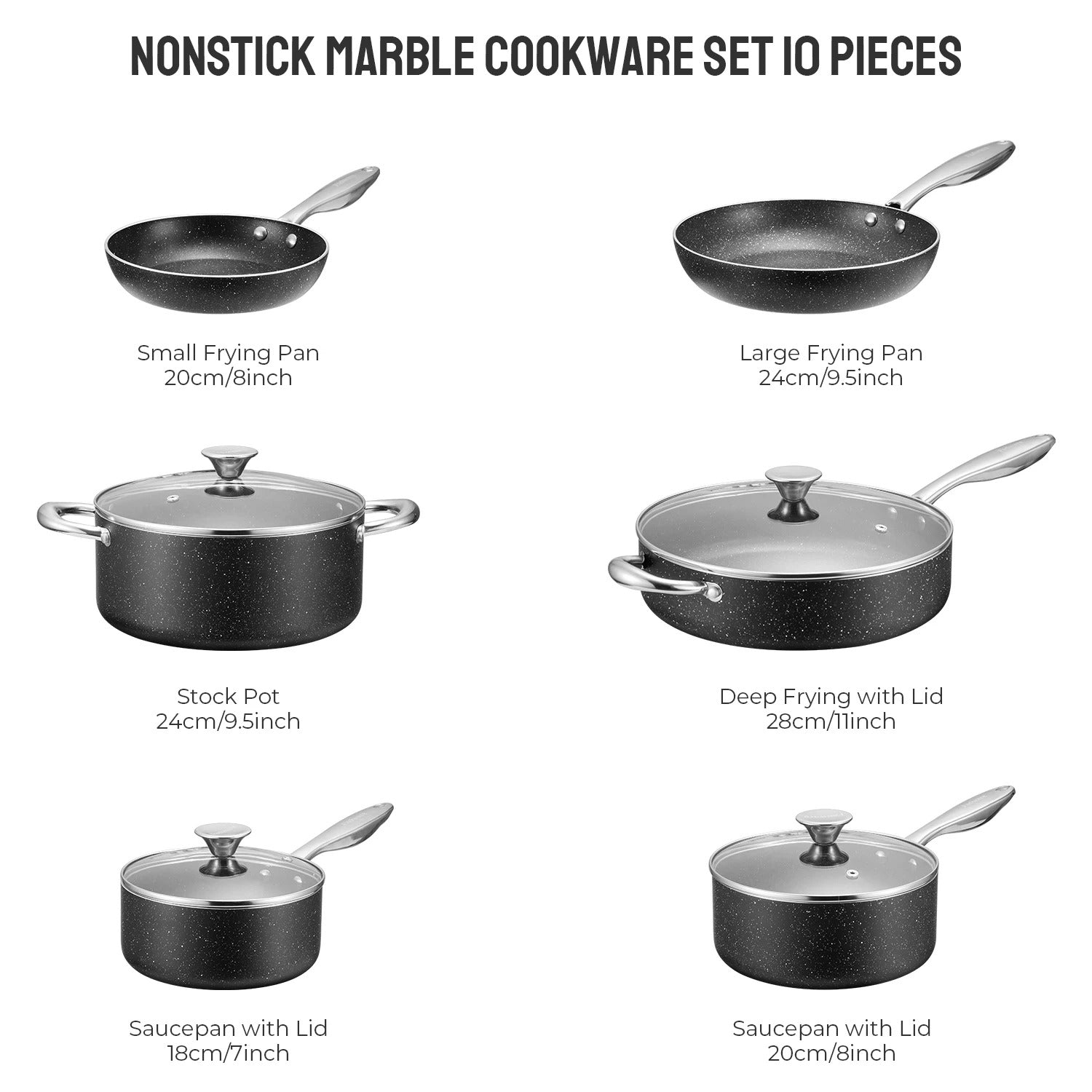 Premium Aluminium Non-Stick Pot & Pan Set (10pc) – Oven-Safe, Dishwasher-Safe & Induction-Ready