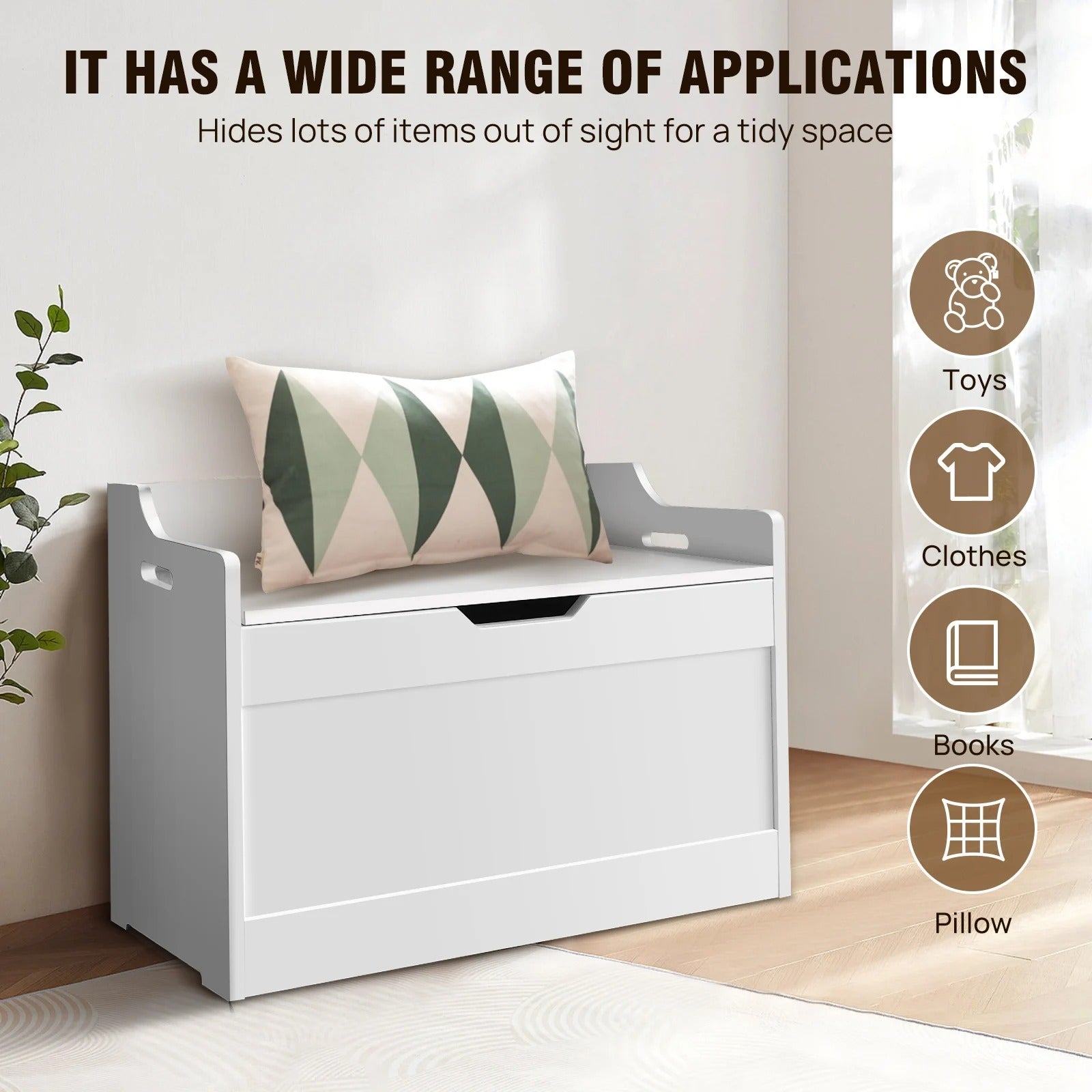 Wooden Storage Bench with Lid – 2-in-1 Toy & Blanket Box, Large Capacity with Safety Hinges
