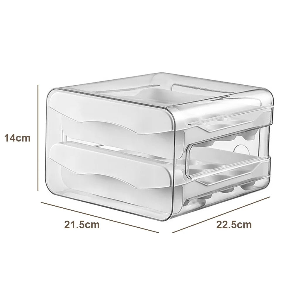 Drawer Egg Holder Rack – 2 Layer Refrigerator Egg Storage Box (32 Grid, White)