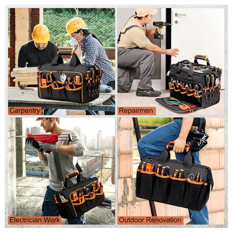 17-Inch Heavy-Duty Tool Tote Bag – Waterproof Multi-Pocket Organizer for Electricians & Mechanics
