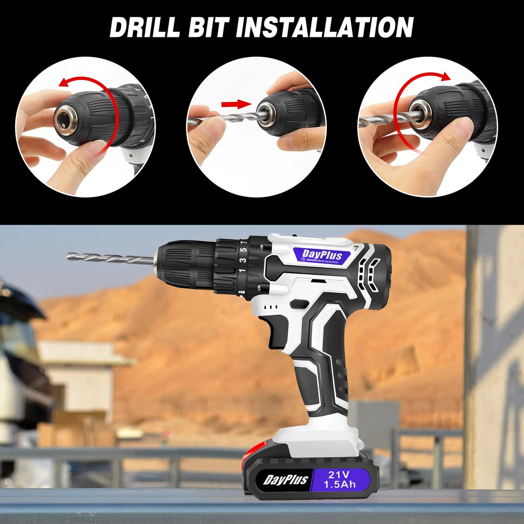Cordless Drill Set, 21V Drill with 1.5Ah Battery, Cordless Screwdriver with Battery and Charger, Home DIY Tool Kit