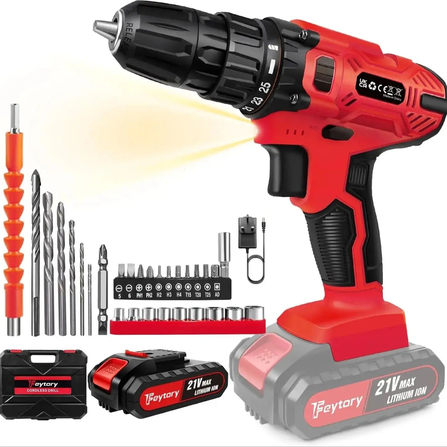 Professional Cordless Drill & Screwdriver Kit – 21V, 45Nm Torque, 2-Speed Gearbox & 29 Accessories