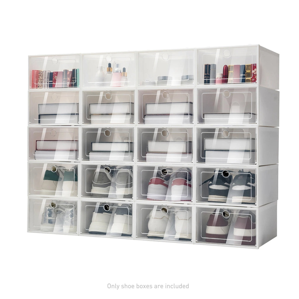 20/24PCS Foldable Clear Shoe Boxes Set – Stackable Plastic Shoe Rack Storage Container for Home Organizer 33×23×14cm